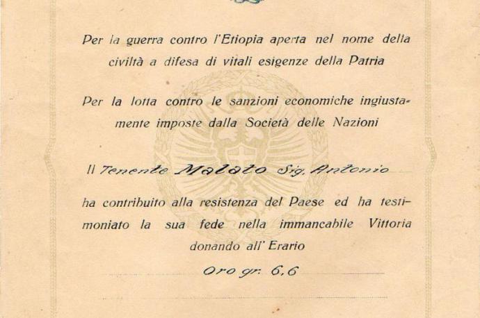 Rarissimo diploma ricevuta di oro alla patria con firma autografa del principe Umberto di Savoia